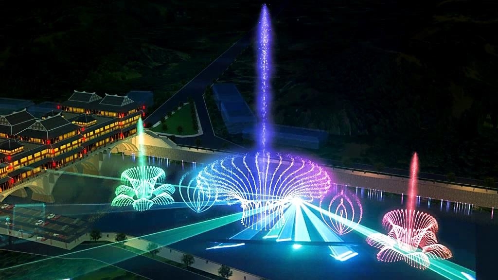 Self Designed Outdoor Laser Light Show With Music Dancing Water Fountain supplier